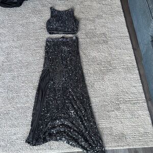 Elegant Black Sequin Two-Piece Prom Dress